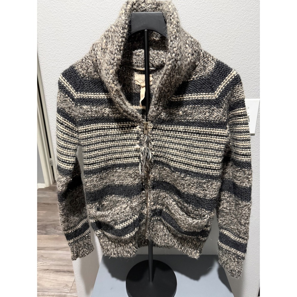 Wilfred Free Aritzia Shawl Collar Zip Cardigan Sweater Grey Striped Alpaca Wool - Picture 2 of 11